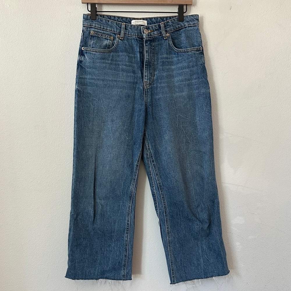 Zara Cropped Wide Leg Jeans 100% Cotton